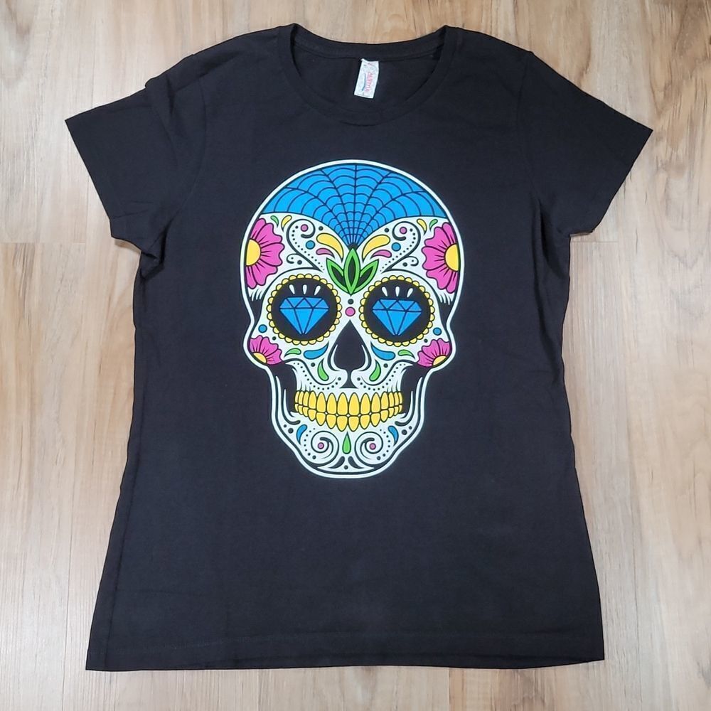 🔹️Black Sugar Skull Print Short Sleeve Tshirt Large